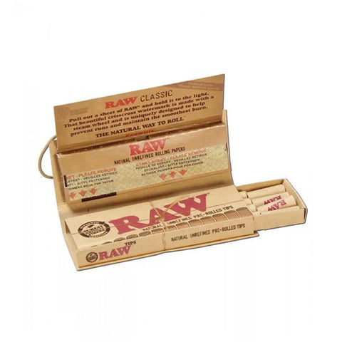 Raw Classic Pre-Rolled Tips and 1 1/4 Papers